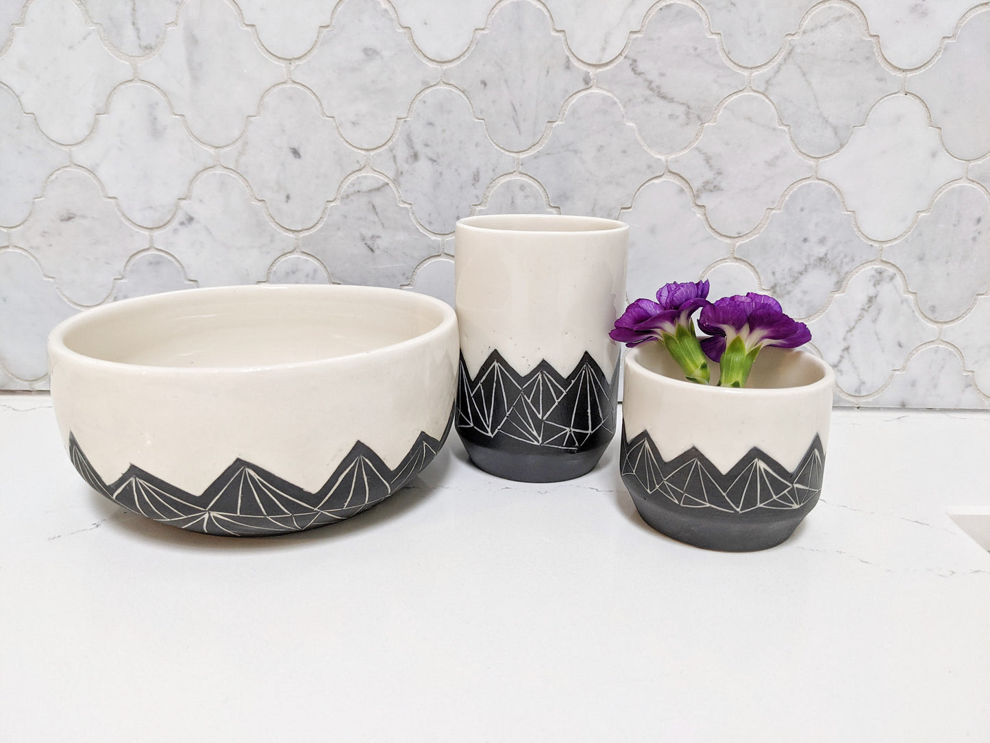 Geometric Mountain Bowl - White and Black