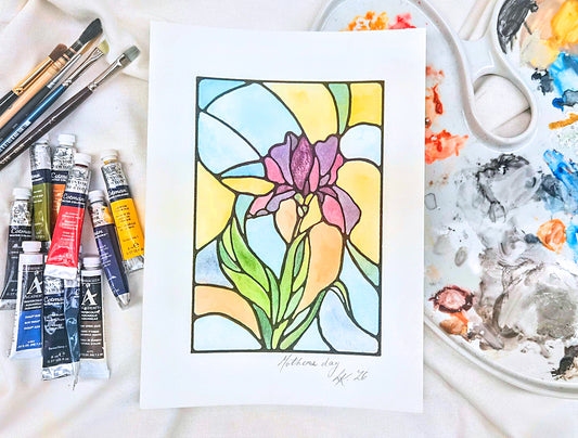 Mother's Day Iris Stained Glass Watercolour Class with Leah
