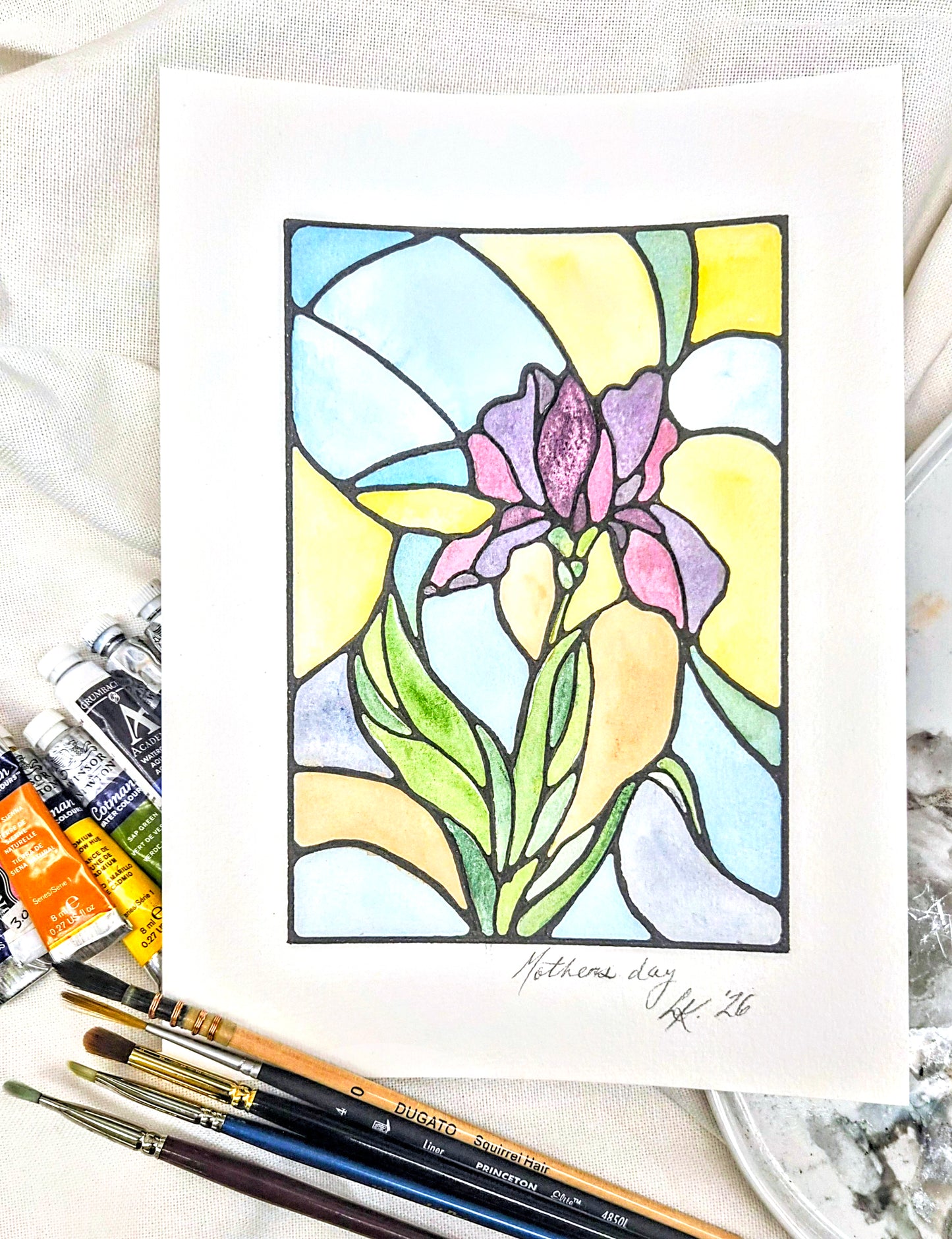 Mother's Day Iris Stained Glass Watercolour Class with Leah