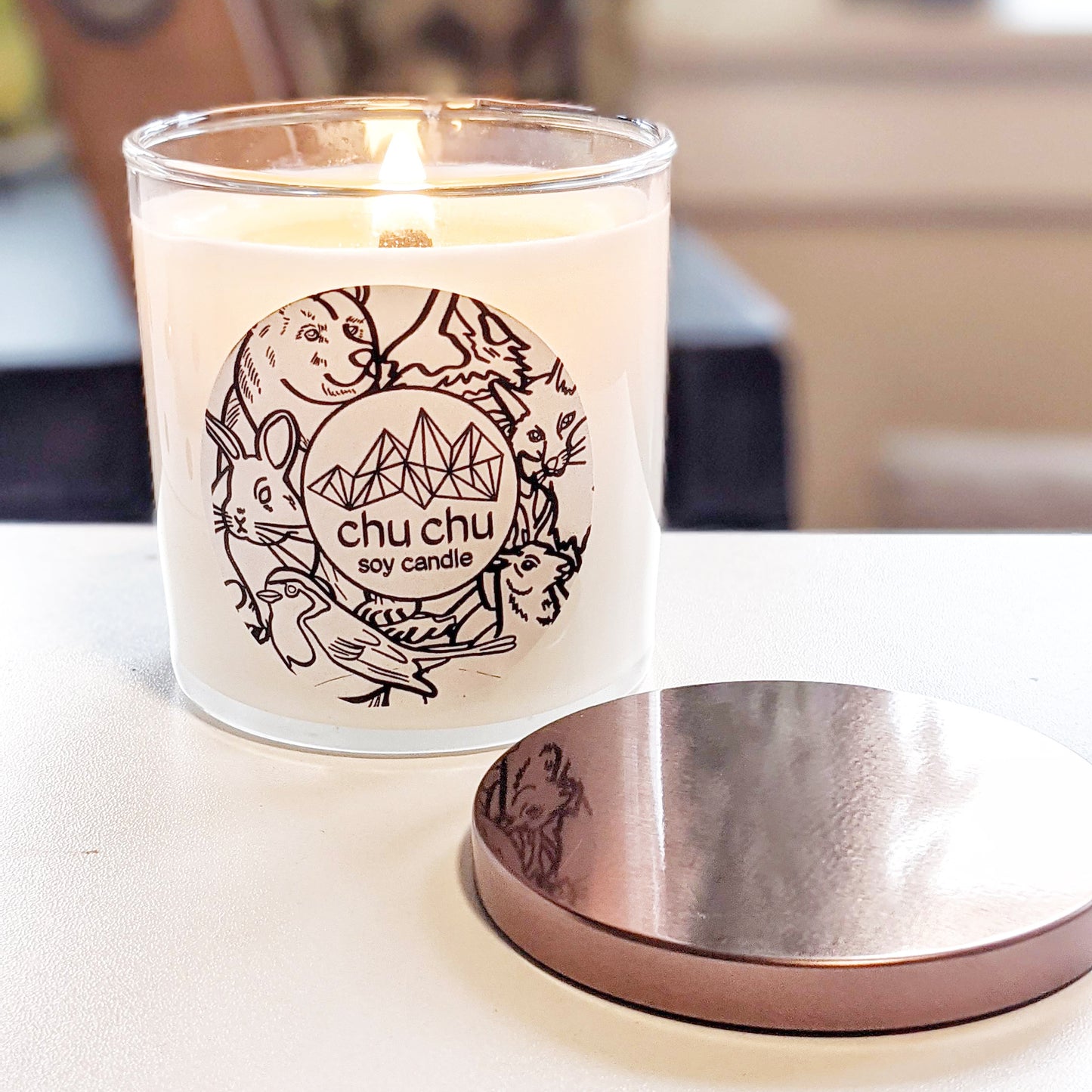 Chu Chu Soy Candle - Woodsy Scent with Crackling Wood Wick